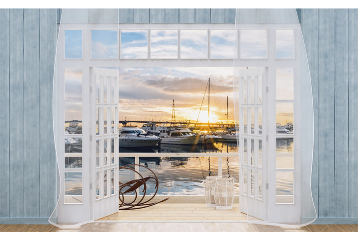 Фотообои «Терраса с видом на бухту с яхтами»