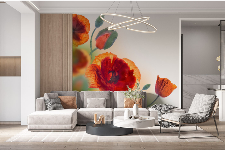 Фотообои «Красивые цветы мака» в интерьере