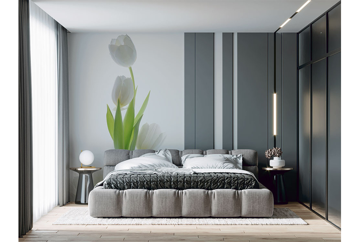 Фотообои «Белые тюльпаны в букете» в интерьере