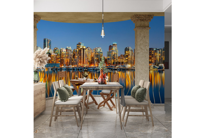 Фотообои «Терраса с колоннами с видом на Ванкувер» в интерьере