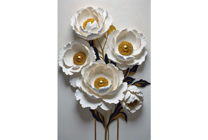 Фотообои «Барельеф с пионами под лепнину»