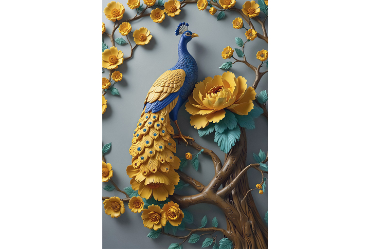 Фотообои «Барельеф с золотым павлином»