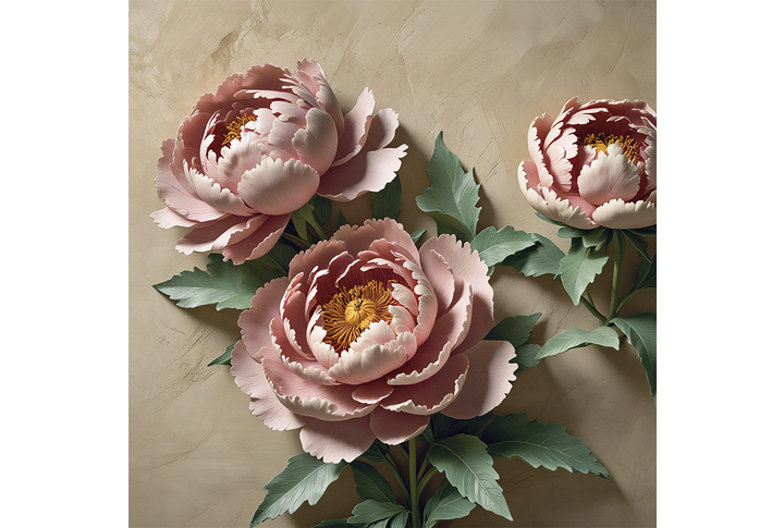 Фотообои «Барельеф пионы стереоскопические»