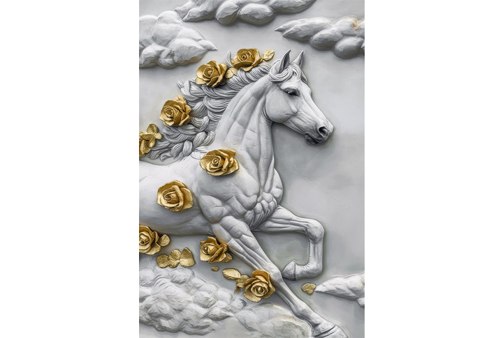 Фотообои «Барельеф с лошадью и золотыми цветами»