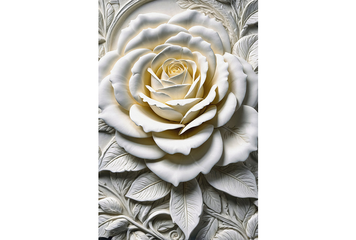 Фотообои «Барельеф 3D с каменной белой розой»
