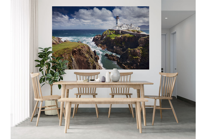 Фотообои «Пейзаж с маяком на скалистом берегу моря» в интерьере