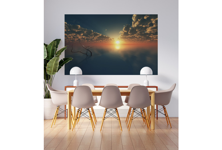 Фотообои «Закат и облака над морской гладью» в интерьере
