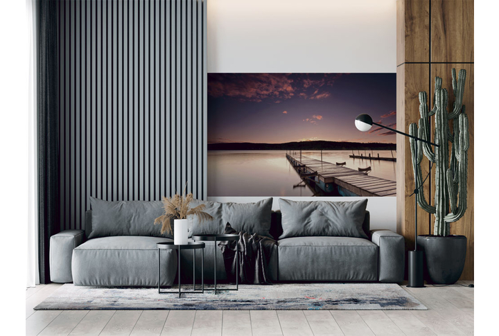 Фотообои «Причал у вечернего речного озера» в интерьере