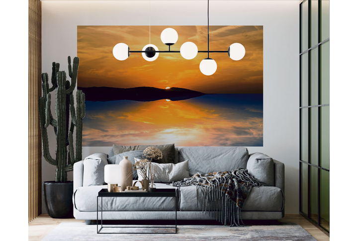 Фотообои «Оранжевый закат над морем» в интерьере