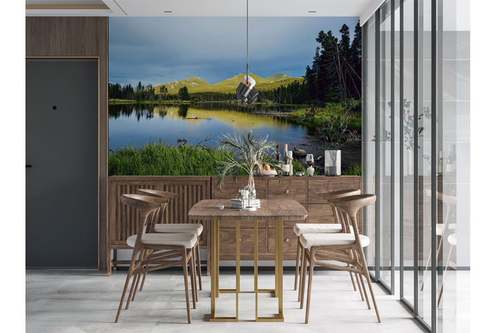 Фотообои «Пейзаж с озером и рекой в лесу» в интерьере