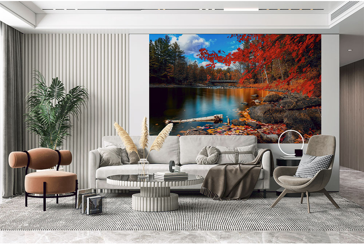 Фотообои «Озеро и река в осеннем лесу» в интерьере