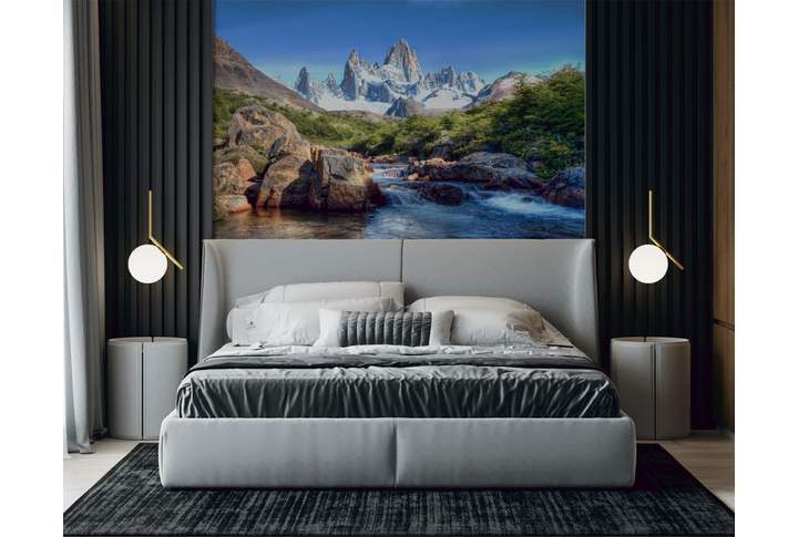 Фотообои «Пейзаж с горной рекой» в интерьере