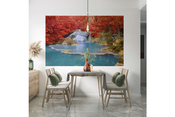 Фотообои «Осенний водопад в лесу» в интерьере