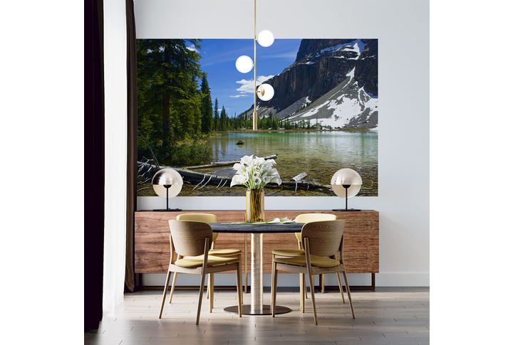 Фотообои «Лес у озера в горах» в интерьере